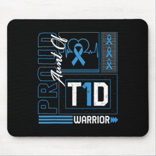 Proud Aunt Of T1d Warrior Ribbon Diabetes Awarenes Mouse Mat