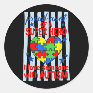 Proud Aunt Superhero Autism Awareness Puzzle Heart Classic Round Sticker