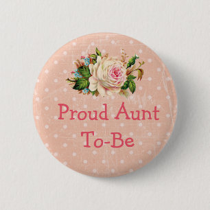 "Proud Aunt to Be" Baby Shower Button Coral