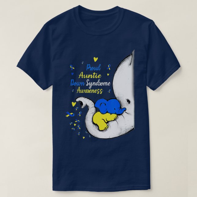 Proud Auntie Down Syndrome Awareness Day Elephant  T-Shirt (Design Front)