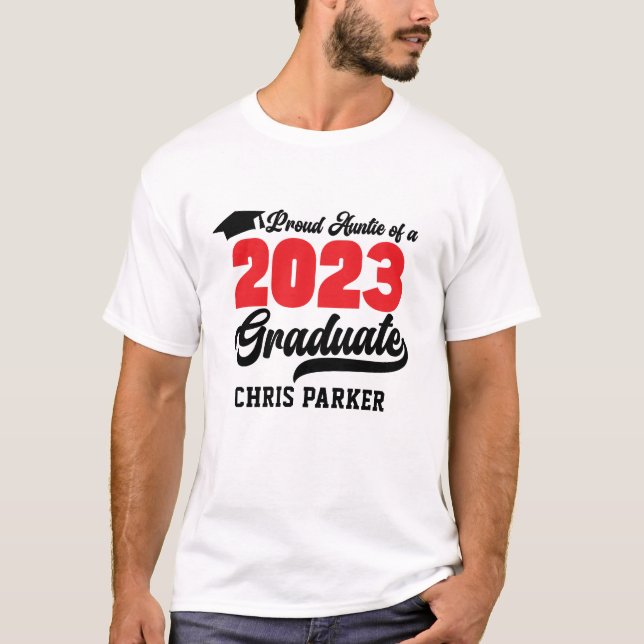 Proud Auntie of a 2023 Graduate Modern Red Script T-Shirt (Front)