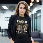 Proud Auntie of the Graduate T-Shirt<br><div class="desc">Graduation ceremony black & gold t-shirt featuring a graduates mortarboard,  5 photos of your niece or nephew,  the saying "proud auntie of the graduate",  their name,  place of study,  and class year.</div>