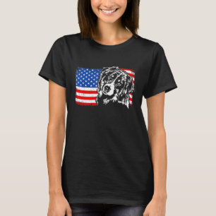 Proud Australian Shepherd American Flag Patriotic  T-Shirt