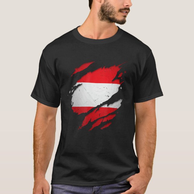 Proud Austrian  Torn Ripped Austria Flag T-Shirt (Front)