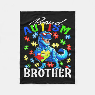 Proud Autism Brother Dinosaur Autism Awareness Fleece Blanket