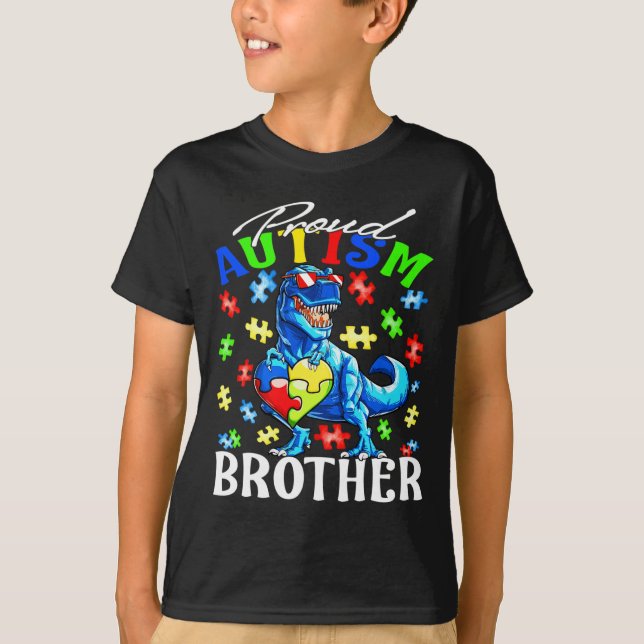 Proud Autism Brother Dinosaur Autism Awareness  T-Shirt (Front)