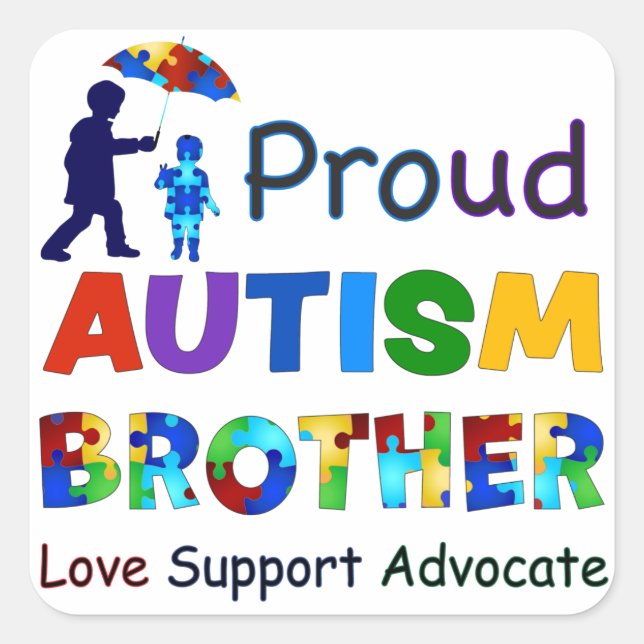 Proud Autism Brother Square Sticker (Front)