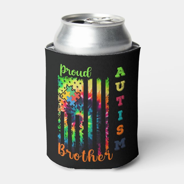 " Proud Autism Brother Tie-Dye Flag Autism Awarene Can Cooler (Can Front)