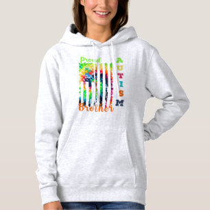 " Proud Autism Brother Tie-Dye Flag Autism Awarene Hoodie