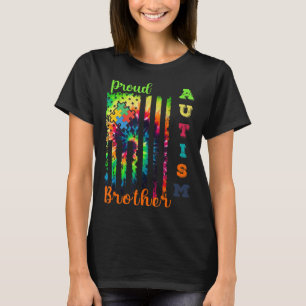 " Proud Autism Brother Tie-Dye Flag Autism Awarene T-Shirt