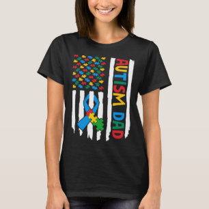 Proud Autism Dad American Flag Puzzle Piece Autism T-Shirt