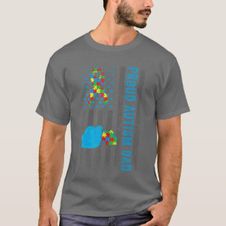 Proud Autism Dad American Flag USA Autism Awarenes T-Shirt