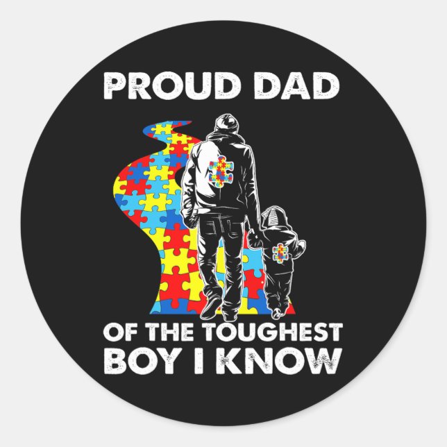Proud Autism Dad-father And Son Autism Awareness  Classic Round Sticker (Front)