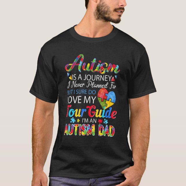 Proud Autism Dad Heart Puzzle Autism Dad Awareness T-Shirt (Front)