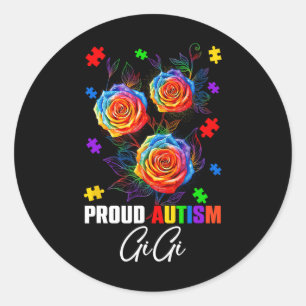 Proud Autism Gigi Rose Flowers And Puzzles Autism Classic Round Sticker