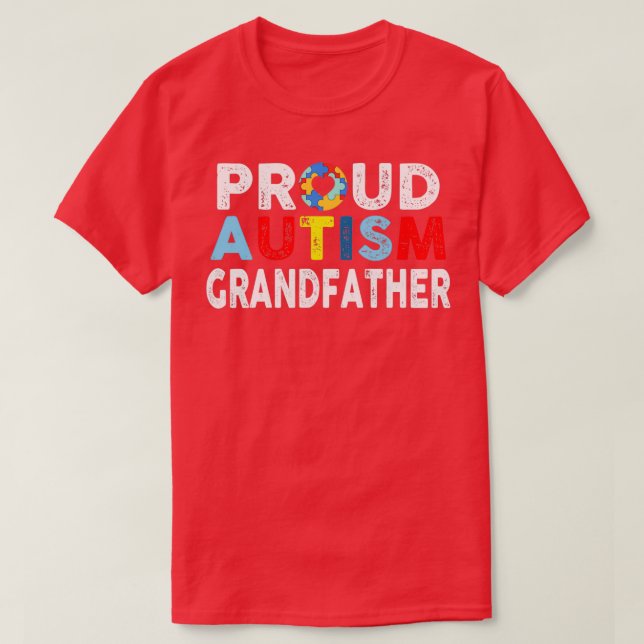 Proud Autism Grandfather Heart Autism Awareness Da T-Shirt (Design Front)