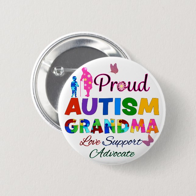Proud Autism Grandma 6 Cm Round Badge (Front & Back)