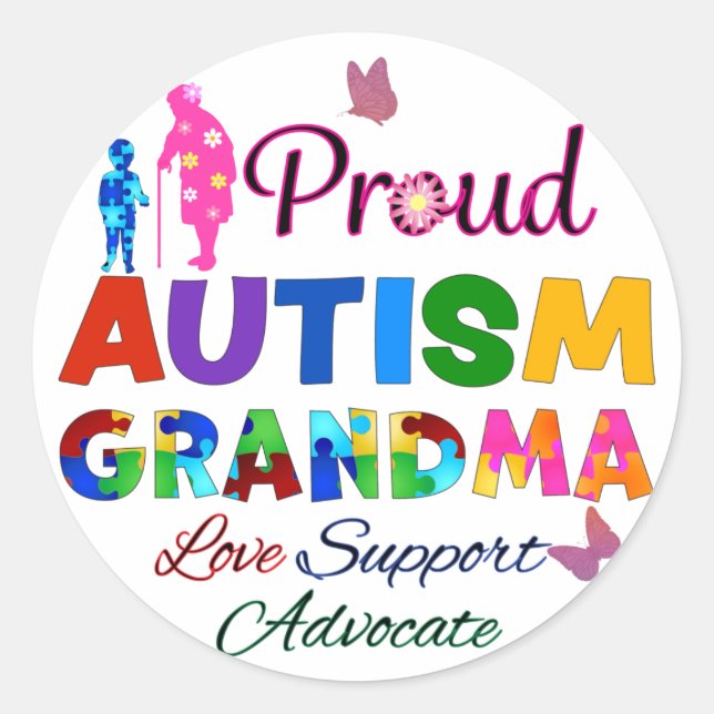 Proud Autism Grandma Classic Round Sticker (Front)