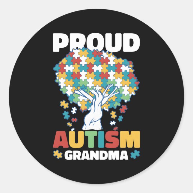 Proud Autism Grandma For Autism Classic Round Sticker (Front)