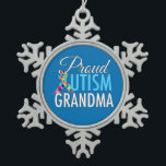 Proud Autism Grandma Snowflake Pewter Christmas Ornament<br><div class="desc">A beautiful autism awareness gift fora proud grandmother of an autistic grandson or granddaughter. The A in Autism is the puzzle piece awareness ribbon next to blue text for a proud Grandma.</div>
