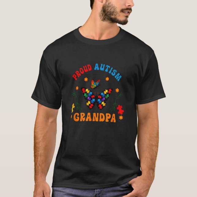 Proud Autism Grandpa Family Support Autistic Love T-Shirt (Front)