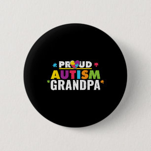 Proud Autism Grandpa Ribbon Puzzle Piece  6 Cm Round Badge