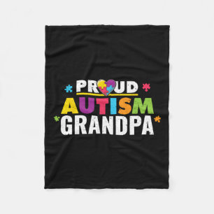 Proud Autism Grandpa Ribbon Puzzle Piece  Fleece Blanket