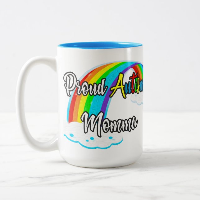 Proud Autism Momma puzzles Two-Tone Coffee Mug (Left)