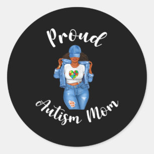 Proud Autism Mum African American Black Mum Woman Classic Round Sticker