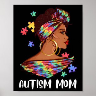Proud Autism Mum Afro Puzzle Awareness Gift Poster
