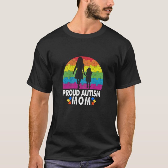 Proud Autism Mum Tee Puzzle Pieces Autism Awarenes (Front)