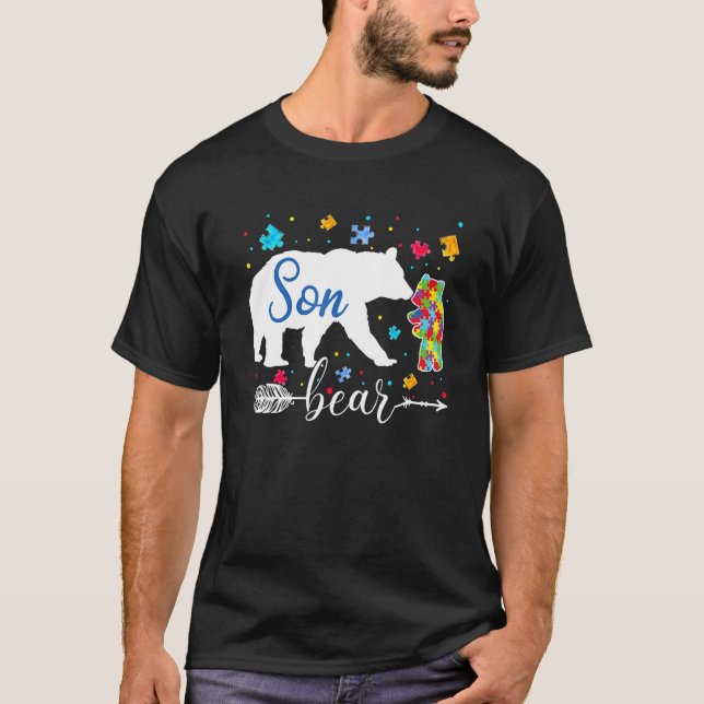 Proud Autism Son Bear Puzzle Autism Son Awareness  T-Shirt (Front)