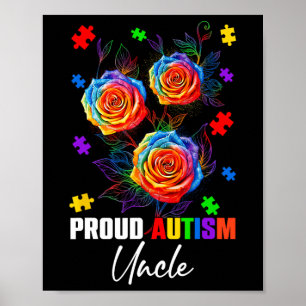 Proud Autism Uncle Rose Flowers And Puzzles Autism Poster