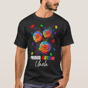 Proud Autism Uncle Rose Flowers And Puzzles Autism T-Shirt