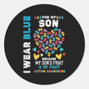 Proud Autistic Dad, I Wear Blue for my Son Autism Classic Round Sticker