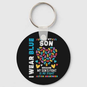 Proud Autistic Dad, I Wear Blue for my Son Autism Key Ring