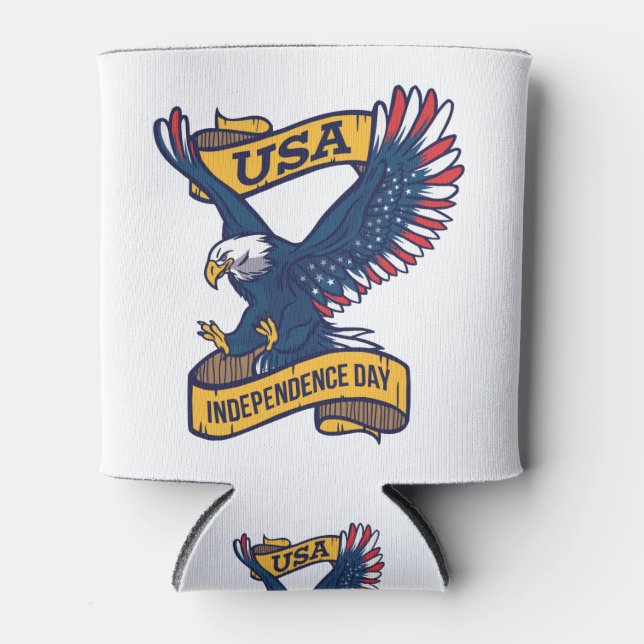 Proud Bald Eagle 4th of July Day Can Cooler (Front)