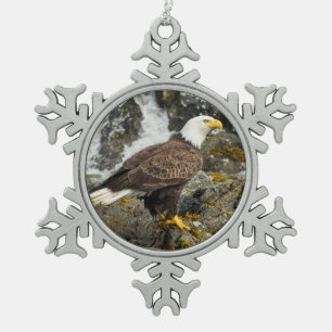 Proud Bald Eagle Snowflake Pewter Christmas Ornament