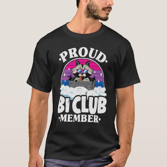 Proud Bi Club Member Racoon Bisexual Flag Rainbow T-Shirt (Front)