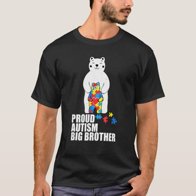 Proud Big Brother Bear Autism Awareness  Autistic T-Shirt (Front)