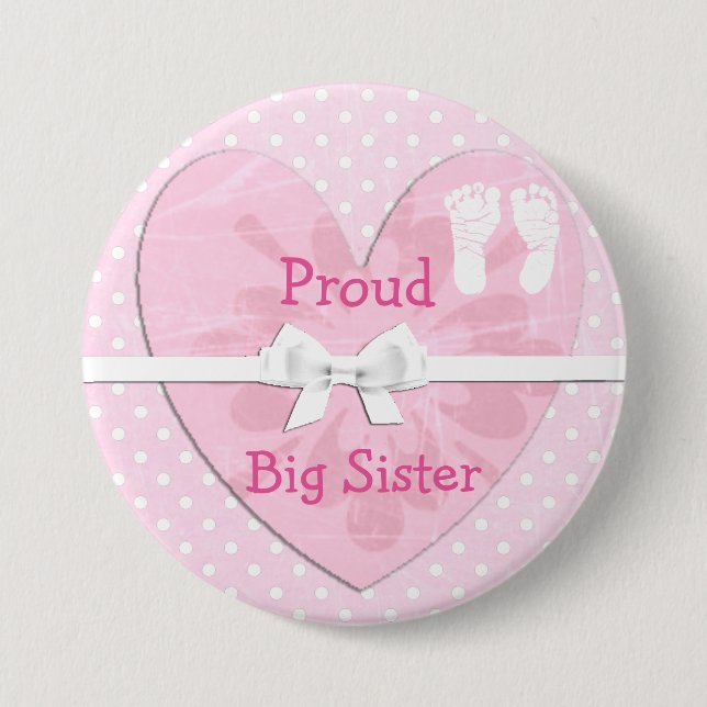 Proud Big Sister White & Pink Polka Dot Button (Front)