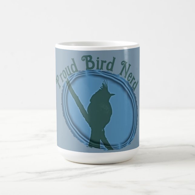 Proud Bird Nerd Silhouette Blue Grey Birder Coffee Mug (Center)