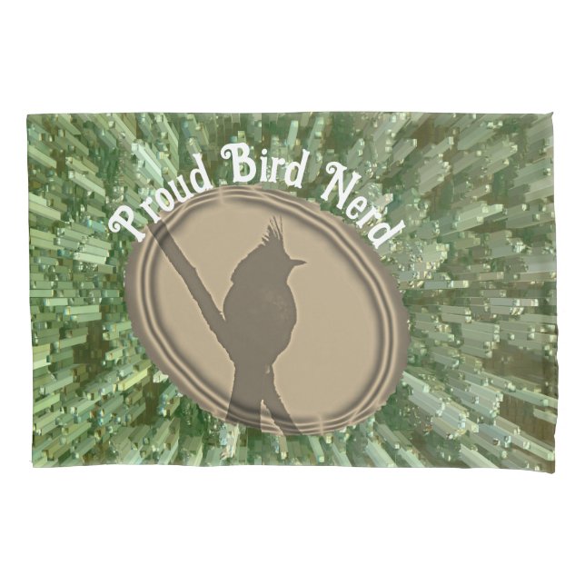 Proud Bird Nerd Silhouette Green Brown Birder Pillowcase (Front)