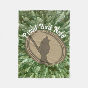 Proud Bird Nerd Silhouette Green Brown Birding Fleece Blanket