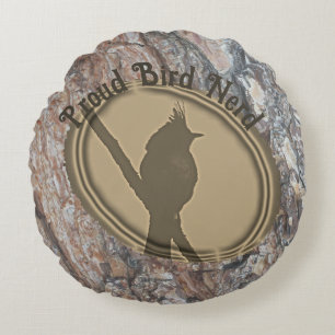 Proud Bird Nerd Silhouette Rustic Abstract Birder Round Cushion