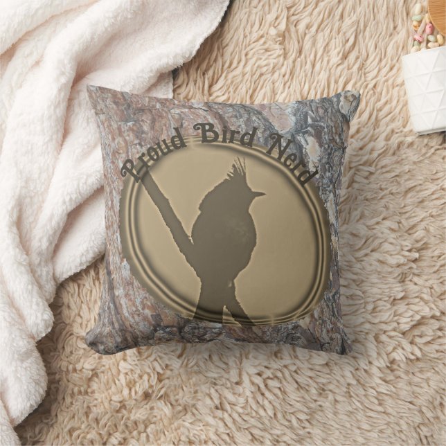 Proud Bird Nerd Silhouette Rustic Abstract Forest Cushion (Blanket)