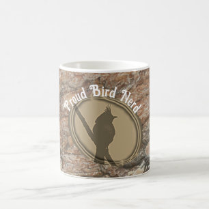 Proud Bird Nerd Silhouette Rustic Woodgrain Birder Coffee Mug