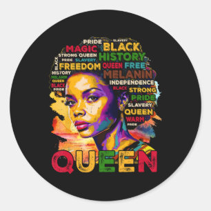 Proud Black Queen Melanin Woman Colorful Word Art Classic Round Sticker