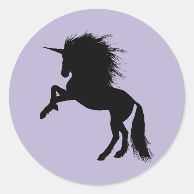Proud Black Unicorn Silhouette Fantasy Animal, ZKA Classic Round Sticker (Front)