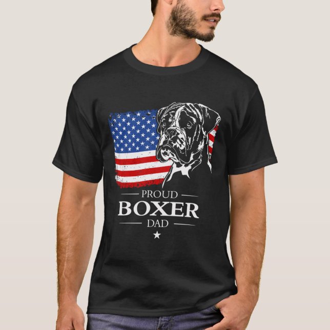 Proud Boxer Dog Dad American Flag Patriotic Dog Gi T-Shirt (Front)